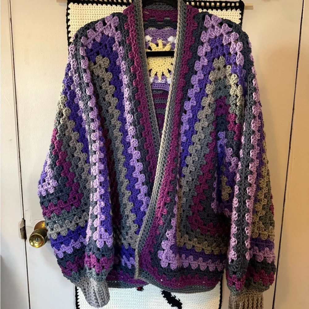 Colorful Crochet Patchwork Sweater celestial sun moon cardigan - Picture 2 of 5
